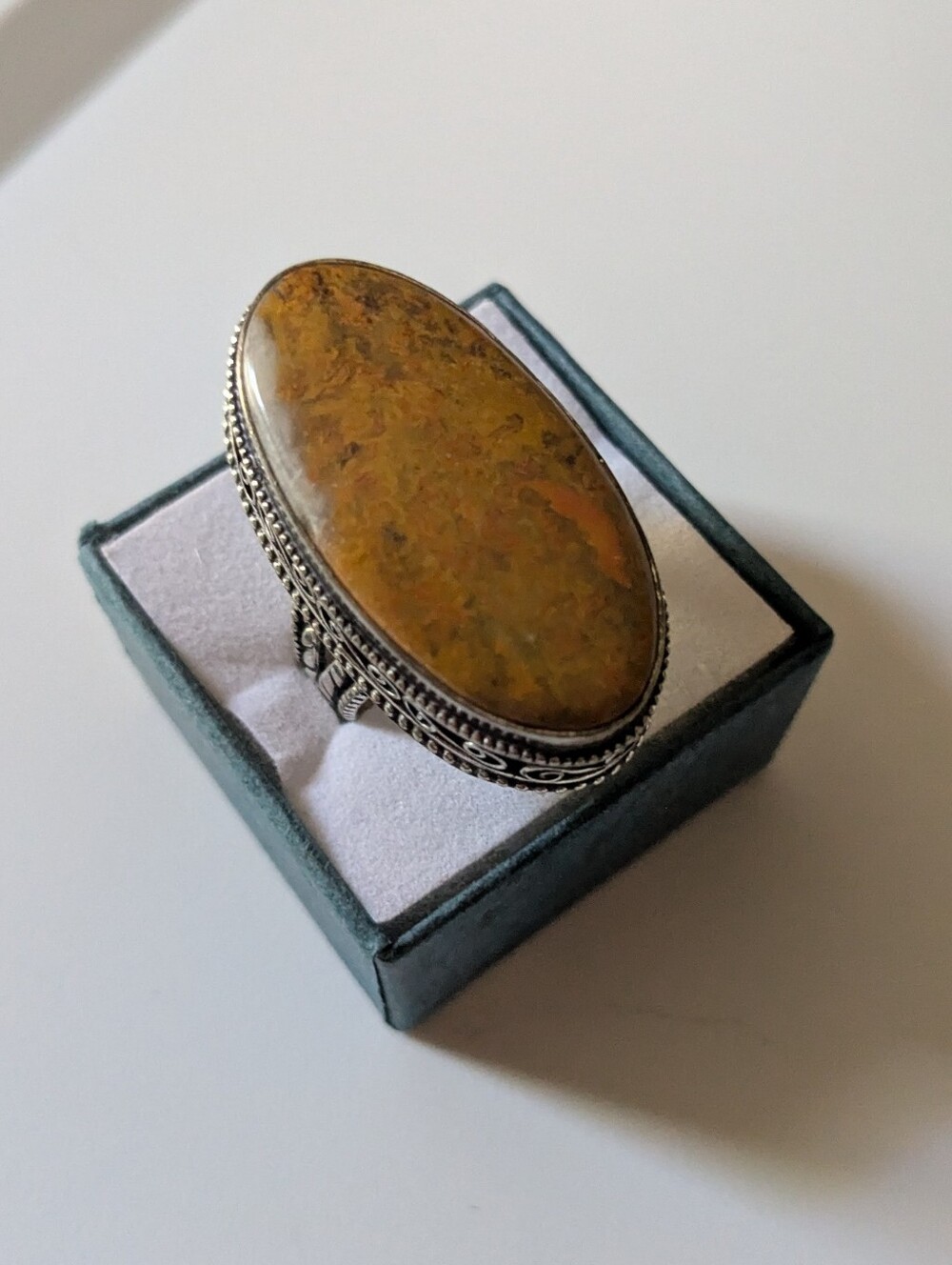 Handcrafted High-Profile Bumblebee Jasper Oversized Oval Ring (7.5)